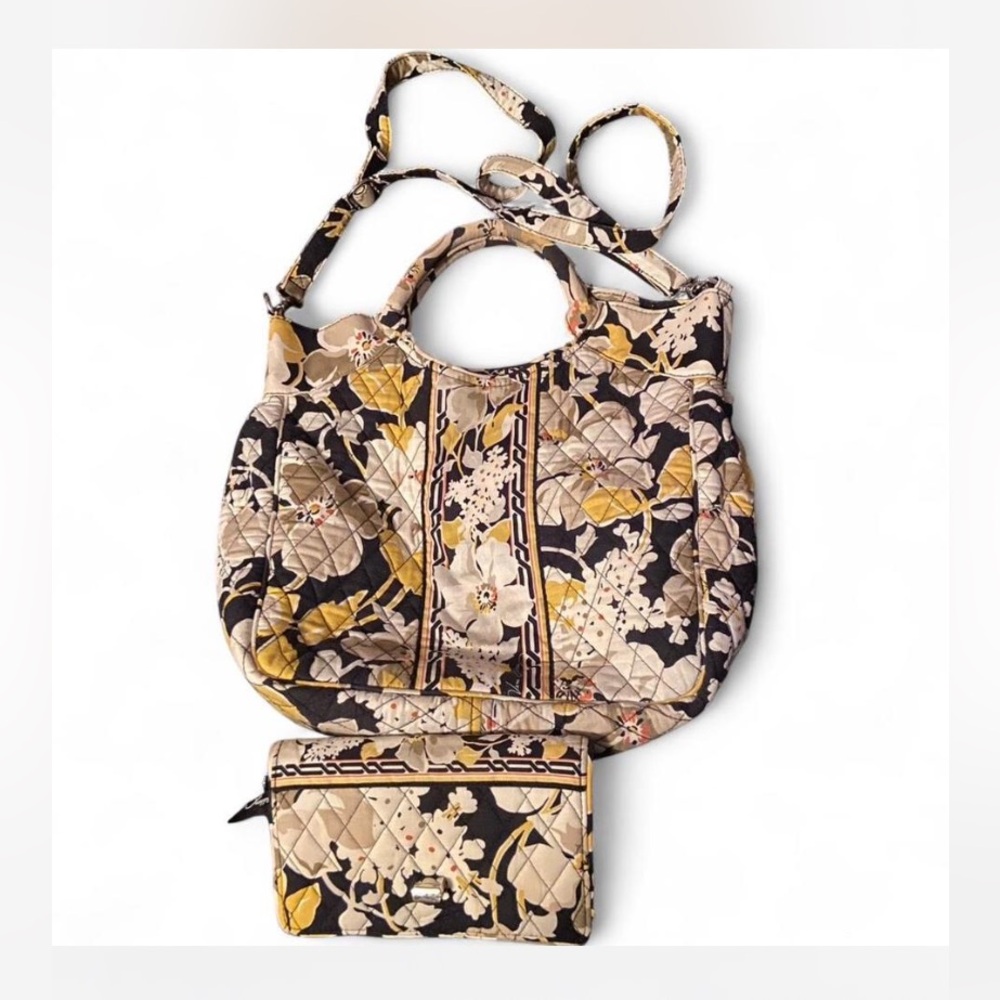 Vera Bradley Black and Yellow Floral Shoulder Bag Set